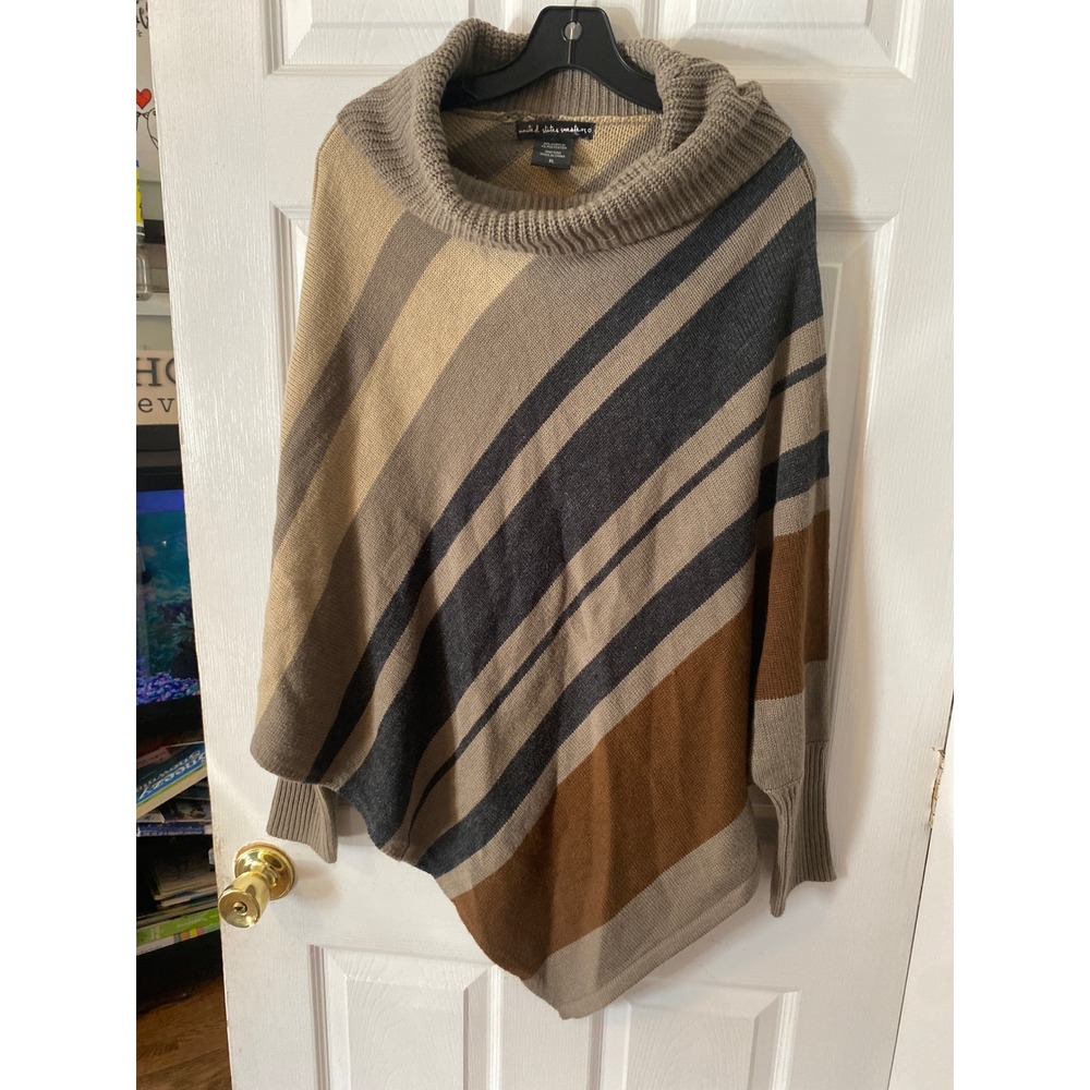 United States Sweaters Womens XL Striped Cowl Neck Asymmetrical Poncho Sweater